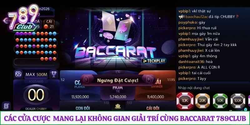 Các cửa cược mang lại không gian giải trí cùng baccarat 789club