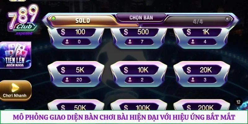 Mô phỏng giao diện bàn chơi bài hiện đại với hiệu ứng bắt mắt