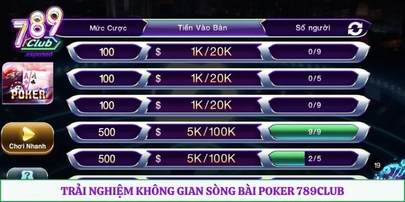 Trải nghiệm không gian sòng bài poker 789club